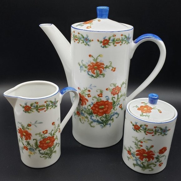 Schmid Design Folio Vintage Orange Flower Porcelain Coffee and Tea Service Set - Picture 2 of 10